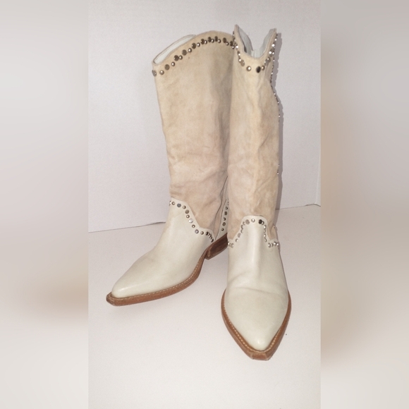 Free People Tan Western Studded Country Cowboy Boots Chappelle Roan Style 6.5 - Picture 2 of 16